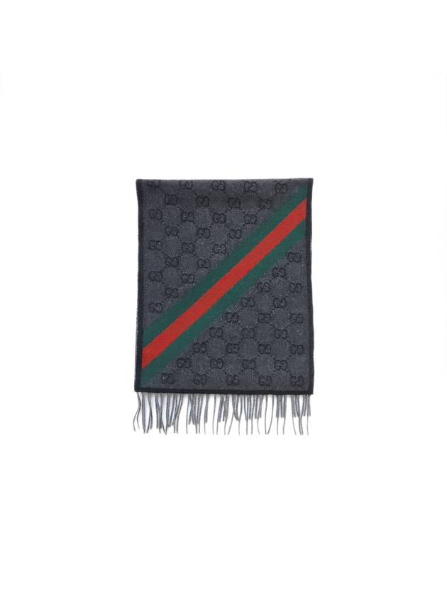 GG Web Wool Muffler Grey - GUCCI - BALAAN 2