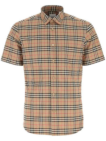Small Scale Check Stretch Short Sleeve Shirt Archive Beige - BURBERRY - BALAAN 1