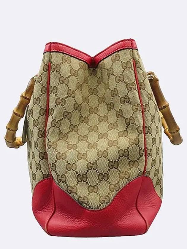 282317 GG logo jacquard red leather trimming bamboo tote bag - GUCCI - BALAAN 3