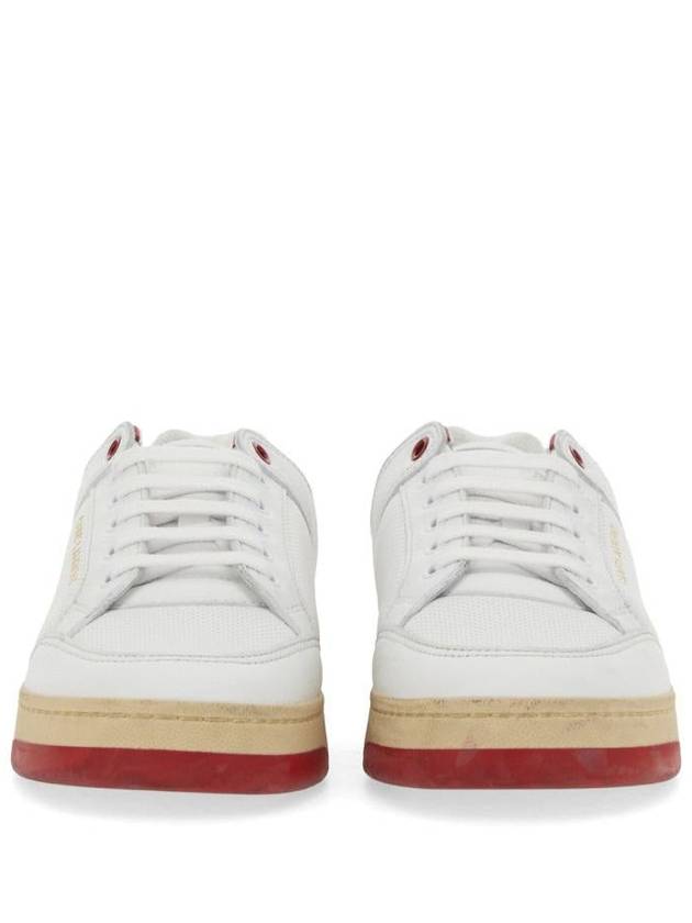 Crack Lace Up Calf Leather Low Top Sneakers White Red - SAINT LAURENT - BALAAN 6