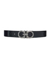 Silver Gancini Reversible Leather Belt Blue - SALVATORE FERRAGAMO - BALAAN 1