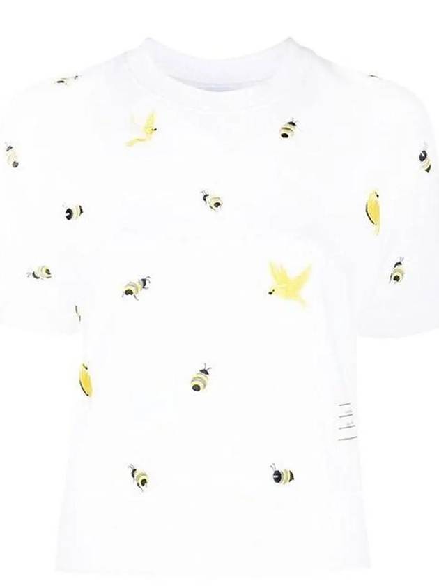 Bird Bee Milano Cotton Intarsia Short Sleeve T-Shirt White - THOM BROWNE - BALAAN 3