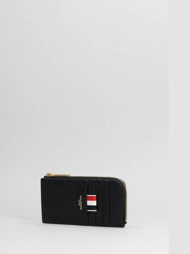 Stripe Zip Around Pebble Grain Leather Card Wallet Black - THOM BROWNE - BALAAN 3