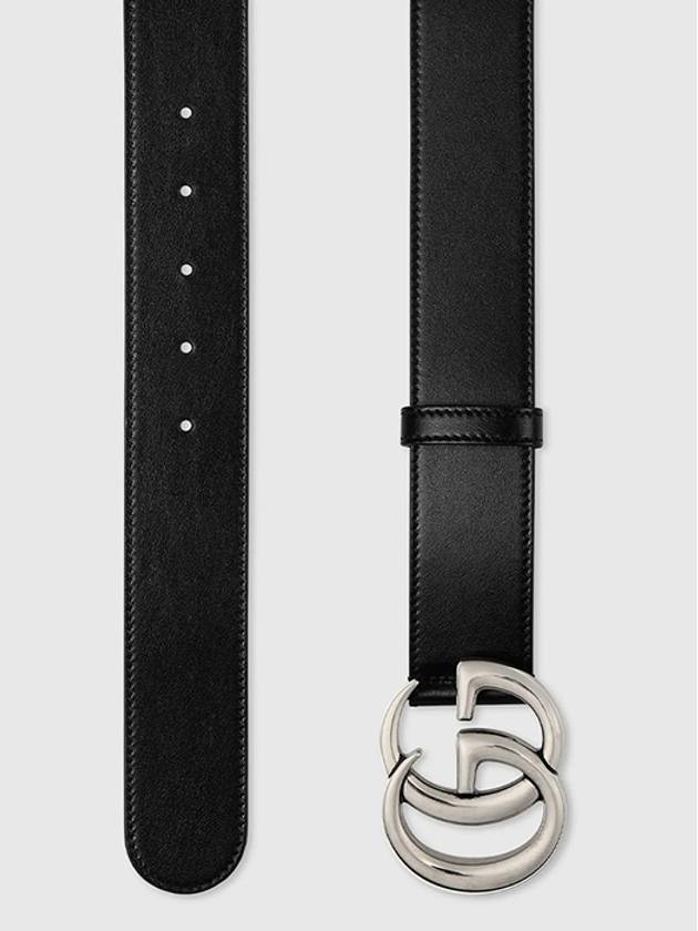 GG Marmont Wide Leather Belt Black - GUCCI - BALAAN 4