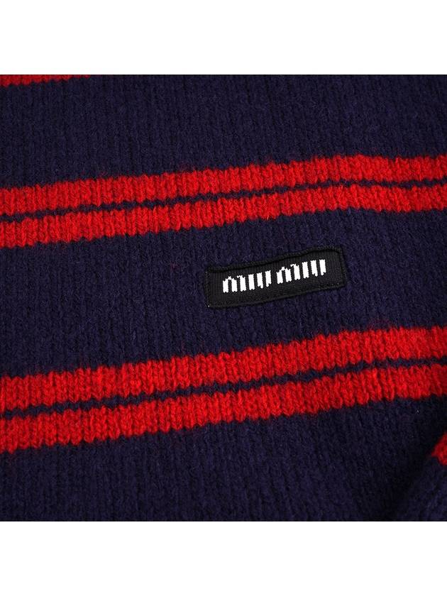 Striped Logo Shetland Wool Crew Neck Knit Top Red Blue - MIU MIU - BALAAN 4