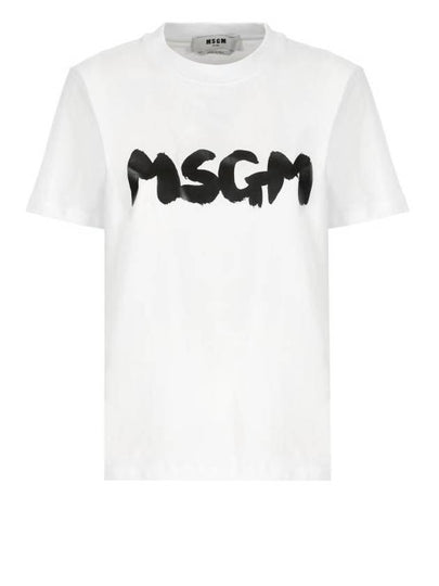 Brushed Logo Cotton Short Sleeve T-Shirt White - MSGM - BALAAN 2