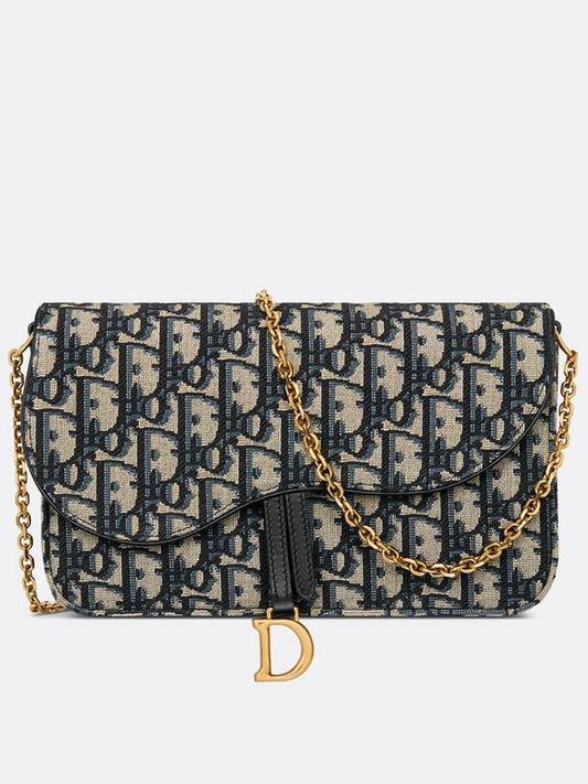 Saddle Chain Oblique Jacquard Pouch Bag Blue - DIOR - BALAAN 2