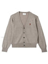 Red Heart Logo Merino Wool Cardigan Beige - AMI - BALAAN 2