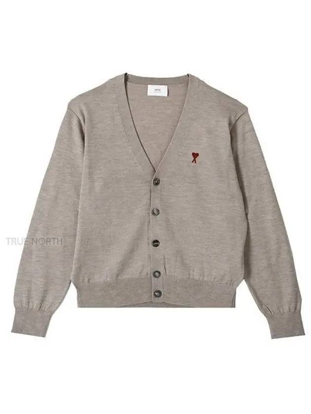 Red Heart Logo Merino Wool Cardigan Beige - AMI - BALAAN 2