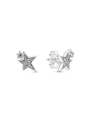 Sparkling Ashmetric Star Stud Earrings Silver - PANDORA - BALAAN 1