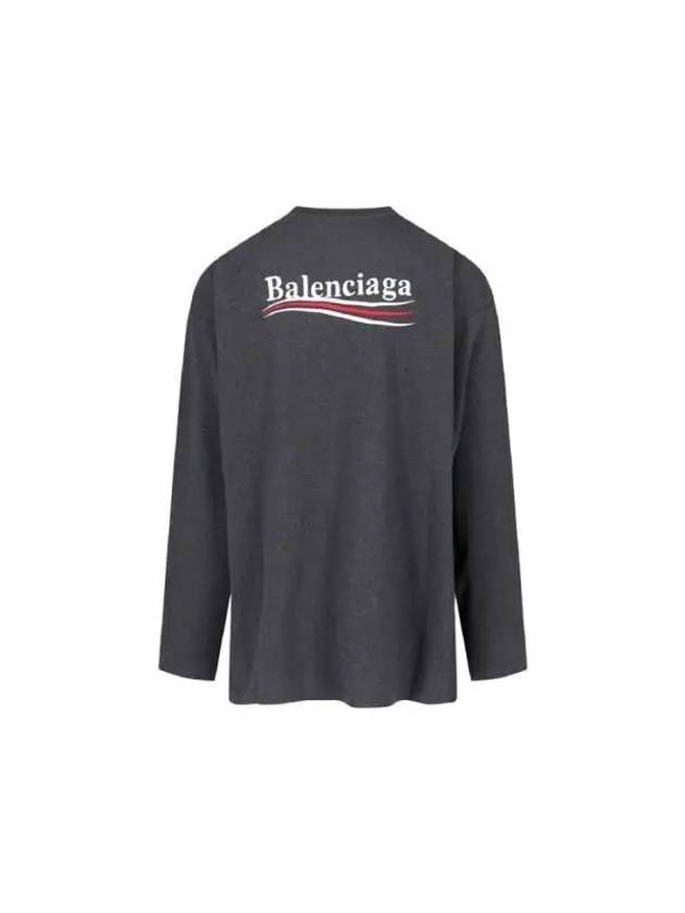 Embroidered Logo Cotton Long Sleeve T-Shirt Grey - BALENCIAGA - BALAAN 3