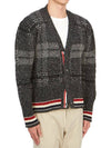 Donegal Tartan Stripe V-Neck Cardigan Grey - THOM BROWNE - BALAAN 5