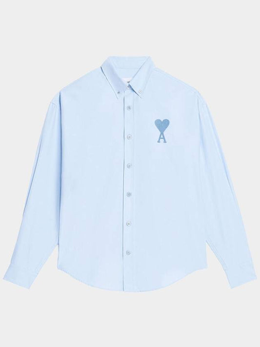 Heart Logo Oxford Long Sleeve Shirt Light Blue - AMI - BALAAN 2