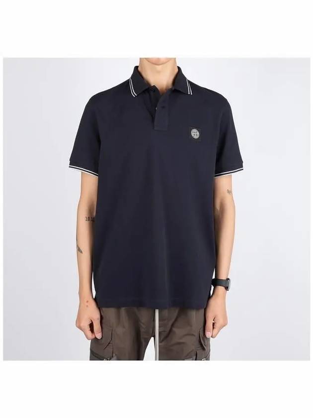 Organic Cotton Elastane Polo Shirt Navy - STONE ISLAND - BALAAN 3