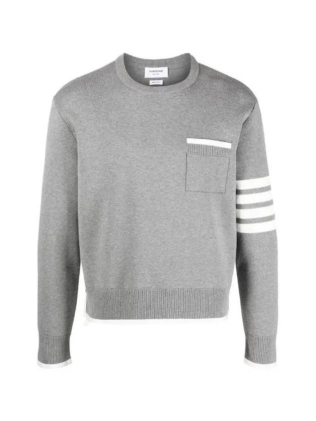 Milano Stitch 4-Bar Boxy Crew Neck Pullover Knit Top Grey - THOM BROWNE - BALAAN 2