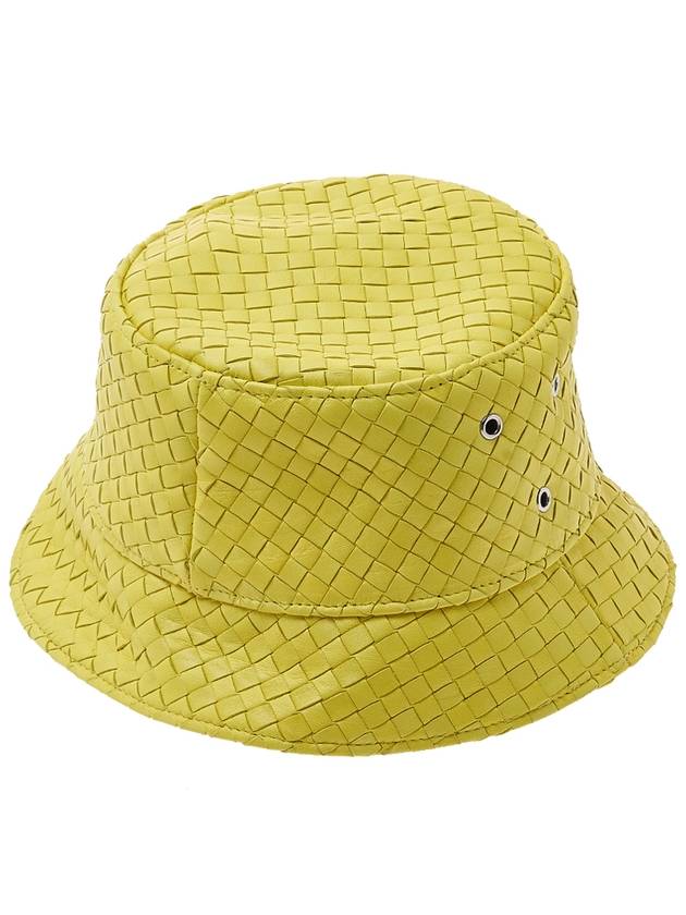 Intrecciato Leather Bucket Hat Yellow - BOTTEGA VENETA - BALAAN.