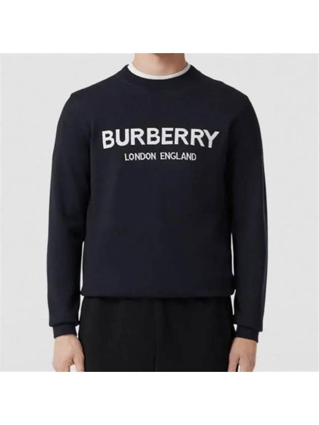 Jacquard Logo Wool Knit Top Navy - BURBERRY - BALAAN 3