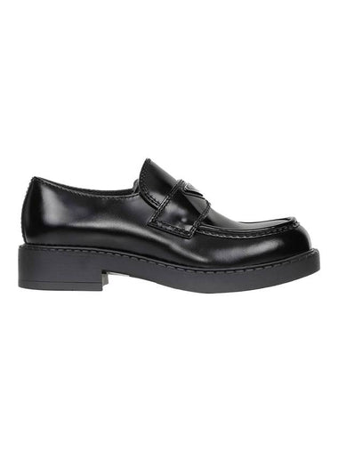 Triangle Logo Chocolate Brushed Leather Loafers Black - PRADA - BALAAN 1