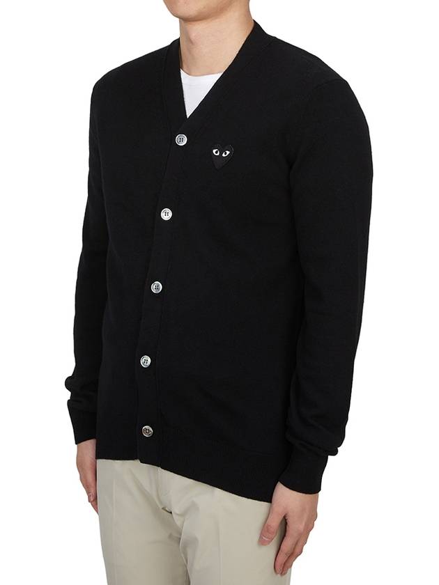 Black Heart Wappen V-Neck Wool Cardigan Black - COMME DES GARCONS PLAY - BALAAN 3