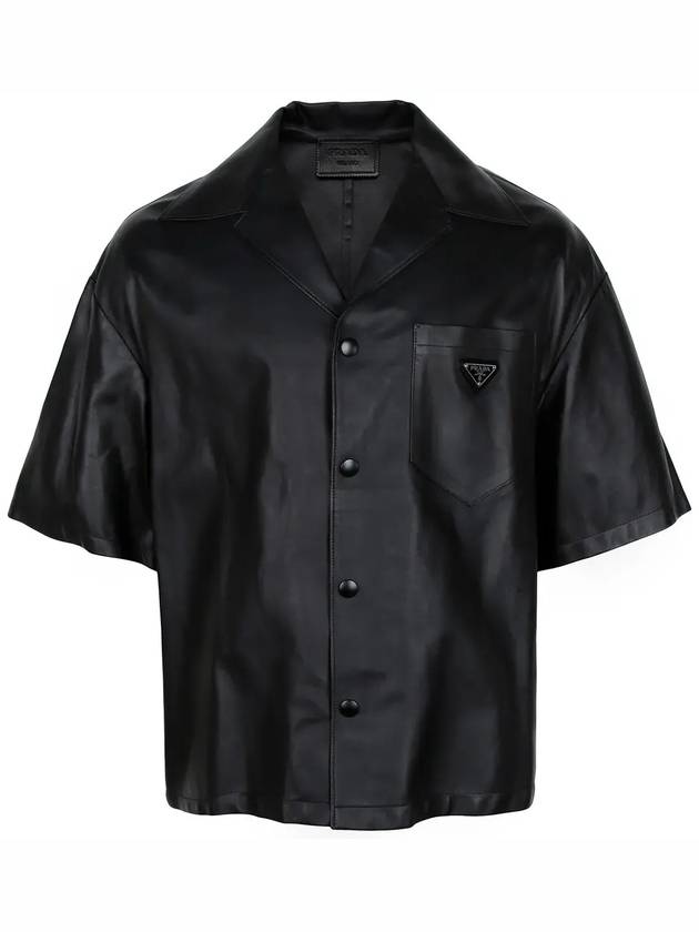 Triangle Logo Nappa Leather Short Sleeve Shirt Black - PRADA - BALAAN 2