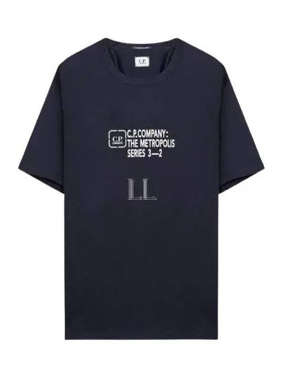 Metropolis Series Mercerized Jersey Reverse Graphic Short Sleeve T-Shirt Navy - CP COMPANY - BALAAN 2