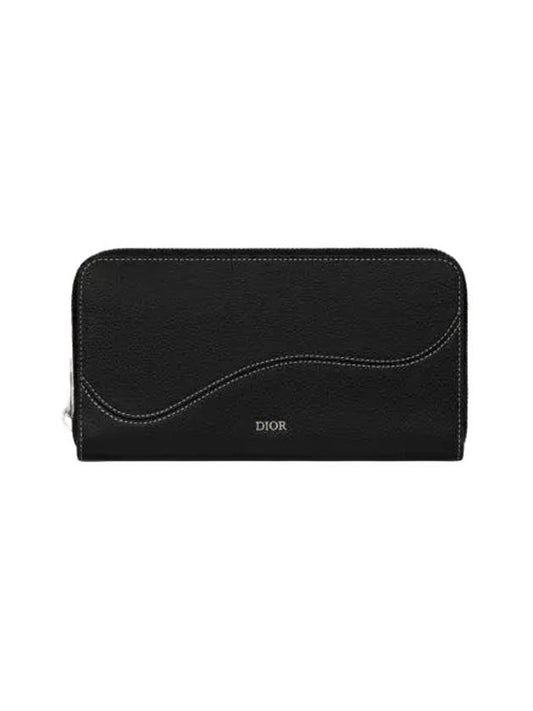 Saddle Zipper Leather Long Wallet Black - DIOR - BALAAN 1