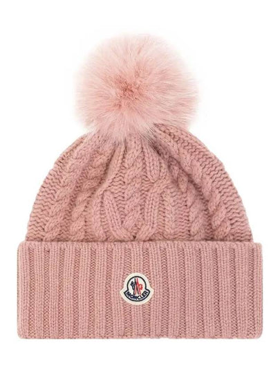 Pom Pom Logo Patch Cable Beanie Pink 3B000 85 M1127 538 - MONCLER - BALAAN 2