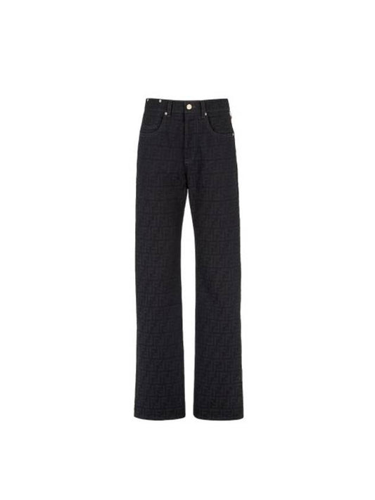 Jacquard Logo Monogram Cotton Straight Pants Dark Blue - FENDI - BALAAN 1