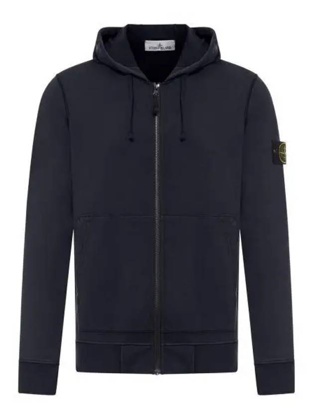 Garment Dyed Cotton Fleece Full Zip Hooded Jacket Navy - STONE ISLAND - BALAAN 2