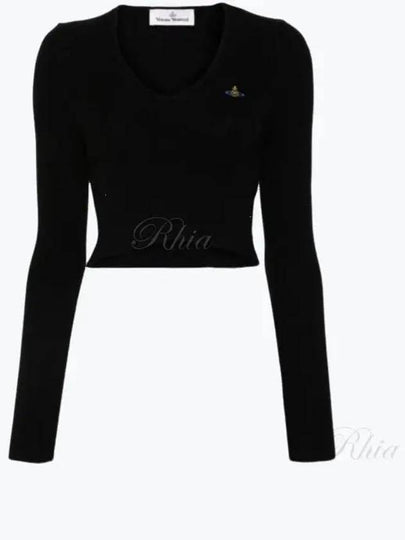 Bea Cropped V-Neck Knit Top Black - VIVIENNE WESTWOOD - BALAAN 2