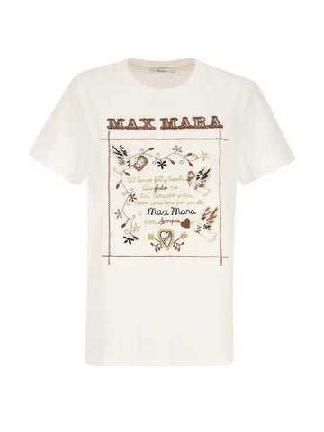 Women's Embroidered Cotton Short Sleeve T-Shirt Ivory - MAX MARA - BALAAN 1