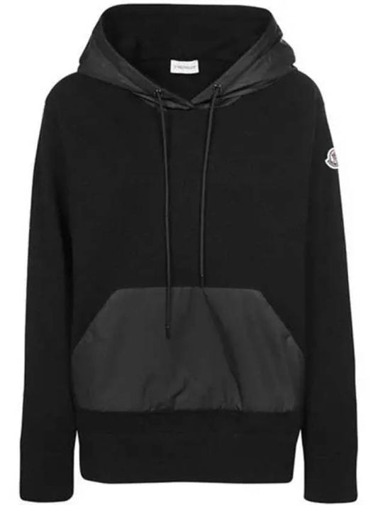 9A00001 M1127 999 Logo Patch Mix Fleece Hooded Black Women Hoodies TJ 271688 - MONCLER - BALAAN 1