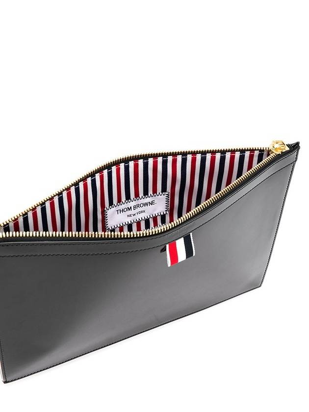 Leather Zipper Tablet Small Clutch Bag Black - THOM BROWNE - BALAAN 6