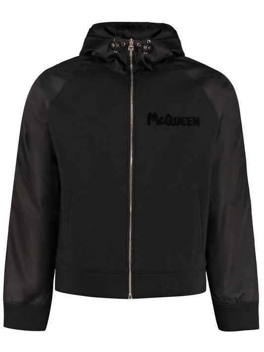 Logo Print Nylon Casual Hooded Jacket Black - ALEXANDER MCQUEEN - BALAAN 1