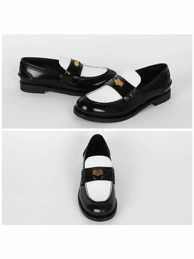 Women's Leather Loafers Black White - MIU MIU - BALAAN.