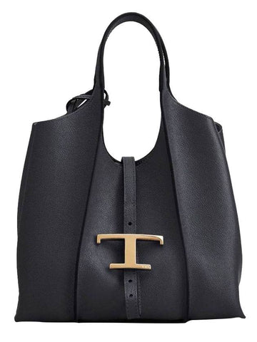 T Timeless Leather Shopping Mini Tote Bag Black - TOD'S - BALAAN 1