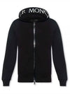 Men's Logo Cotton Fleece Zip Up Hoodie Black - MONCLER - BALAAN 2