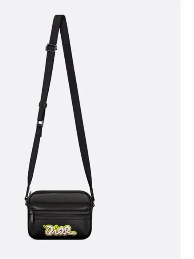 Kaws Grained Calfskin Mini Rider 2.0 Zipped Messenger Bag Black - DIOR - BALAAN 6