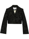 Boucle Jacquard Crop Blazer Jacket Black - GANNI - BALAAN 1