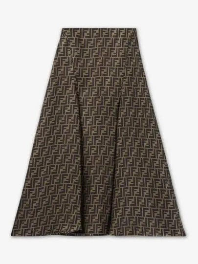 FF Motif Silk Twill A-line Skirt Brown - FENDI - BALAAN 2