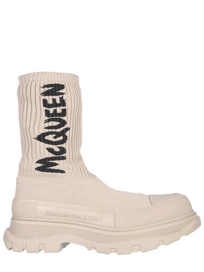 Men's Black Logo Socks High Top Sneakers Beige - ALEXANDER MCQUEEN - BALAAN 2