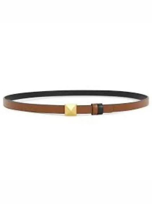 One Stud Buckle Reversible Leather Belt Brown - VALENTINO - BALAAN 2