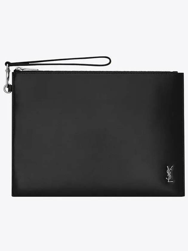 Tiny Monogram Silver Clutch Bag Black - SAINT LAURENT - BALAAN 2