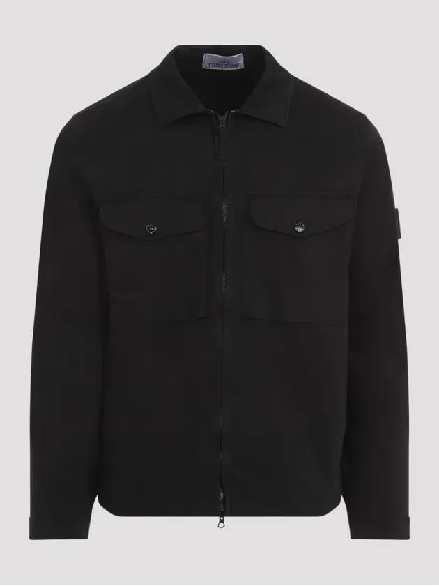 Organic Stretch Cotton Satin Long Sleeve Shirt Black - STONE ISLAND - BALAAN 2