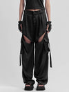 Zip Slit Satin Wide Cargo Pants Black - FAN YOUNG - BALAAN 2