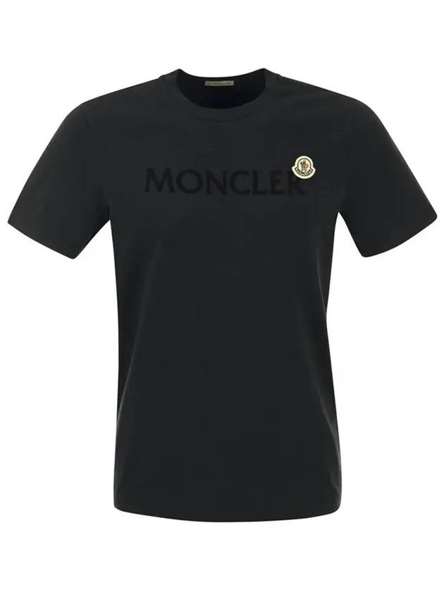 Flocked Logo Short Sleeve T-Shirt Black - MONCLER - BALAAN 3