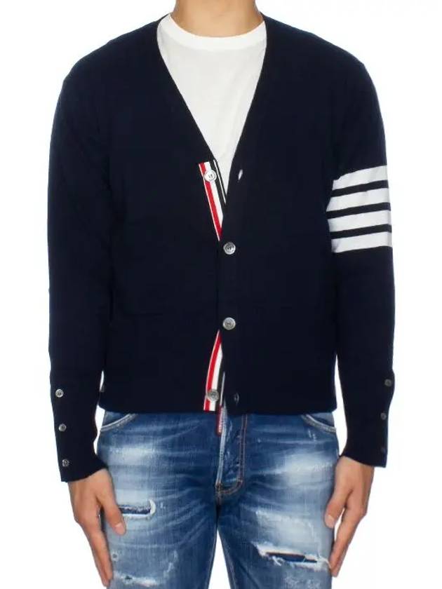 Men's Diagonal Classic Cashmere Cardigan Navy - THOM BROWNE - BALAAN 7