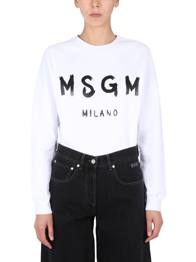 Women's Brushed Logo Crew Neck Sweatshirt White - MSGM - BALAAN 3