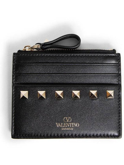 Rockstud Zipper Card Wallet Black - VALENTINO - BALAAN 2