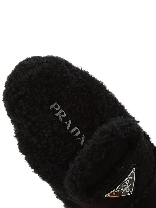 Women's Triangle Logo Shearling Lining Slippers Black - PRADA - BALAAN 8